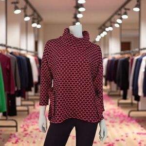 Joseph Ribkoff Women's Pink & Black Geometric Cowl Neck Top Made In Canada